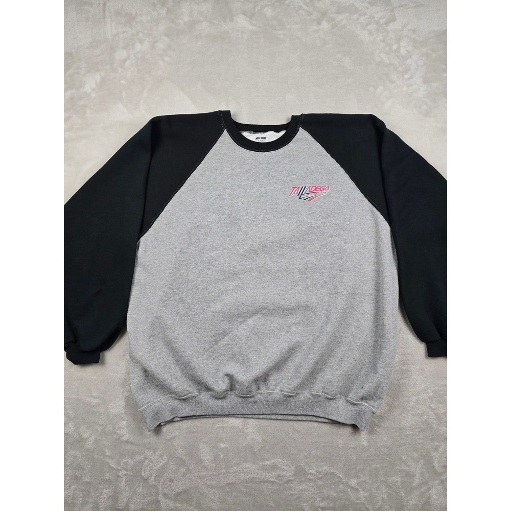 Jerzees Sweatshirt Mens XL Gray Talladega Superspeedway Raglan NASCAR Racing Y2K